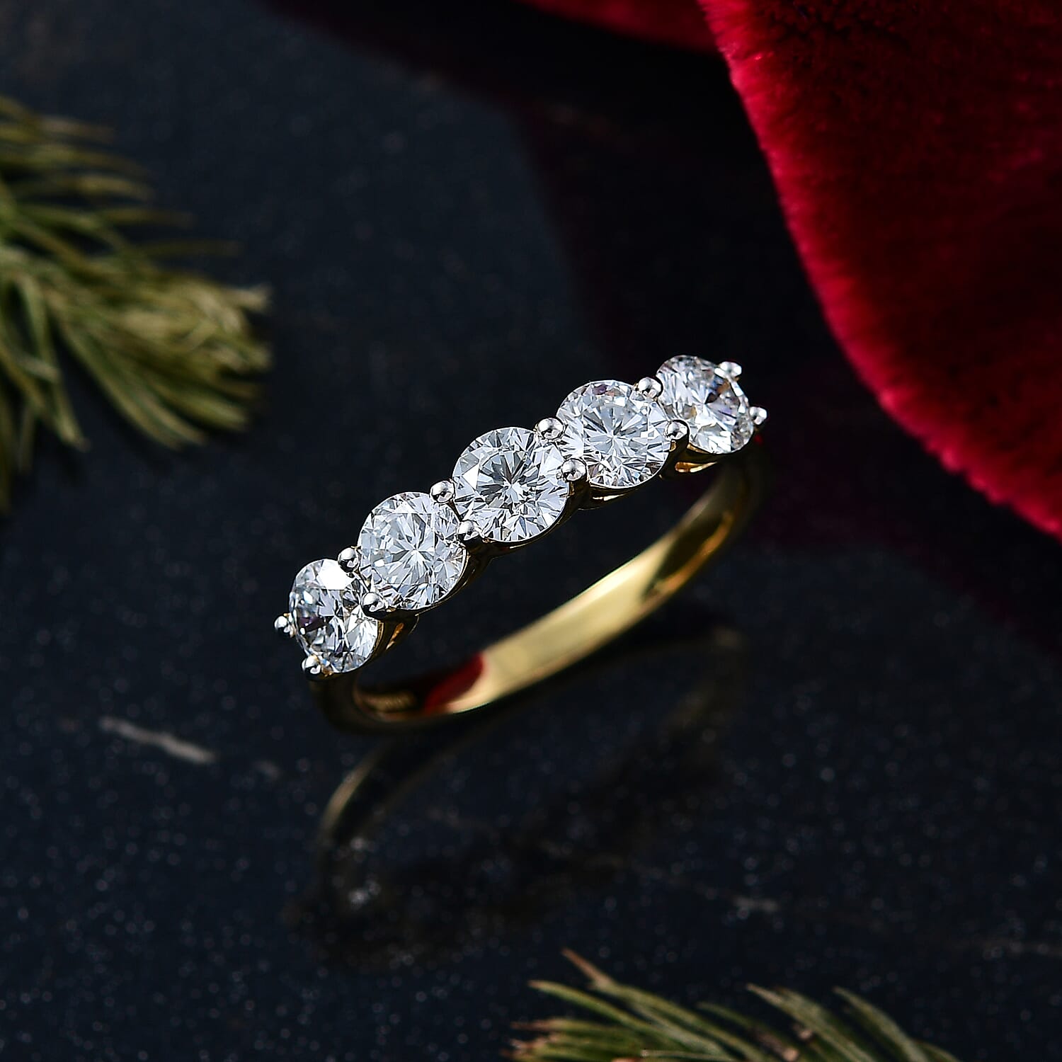 Luxuriant Lab Grown Diamond 5 Stone Ring in 18K YG VermeilSterling Silver  1.645  Ct.