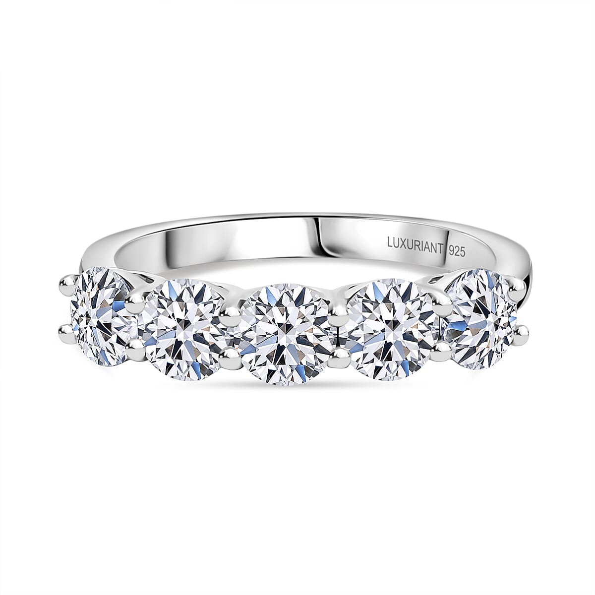 Luxuriant Lab Grown Diamond 5 Stone Ring in Rhodium OverlaySterling Silver  1.645  Ct.
