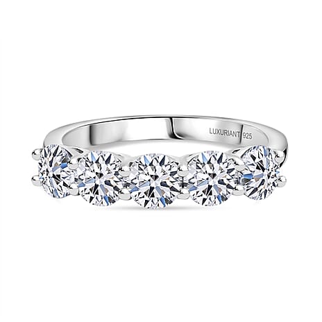 Luxuriant Lab Grown Diamond 5 Stone Ring in Rhodium OverlaySterling Silver  1.645  Ct.