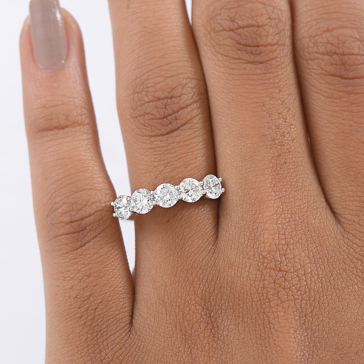 Luxuriant Lab Grown Diamond 5 Stone Ring in Rhodium OverlaySterling Silver  1.645  Ct.