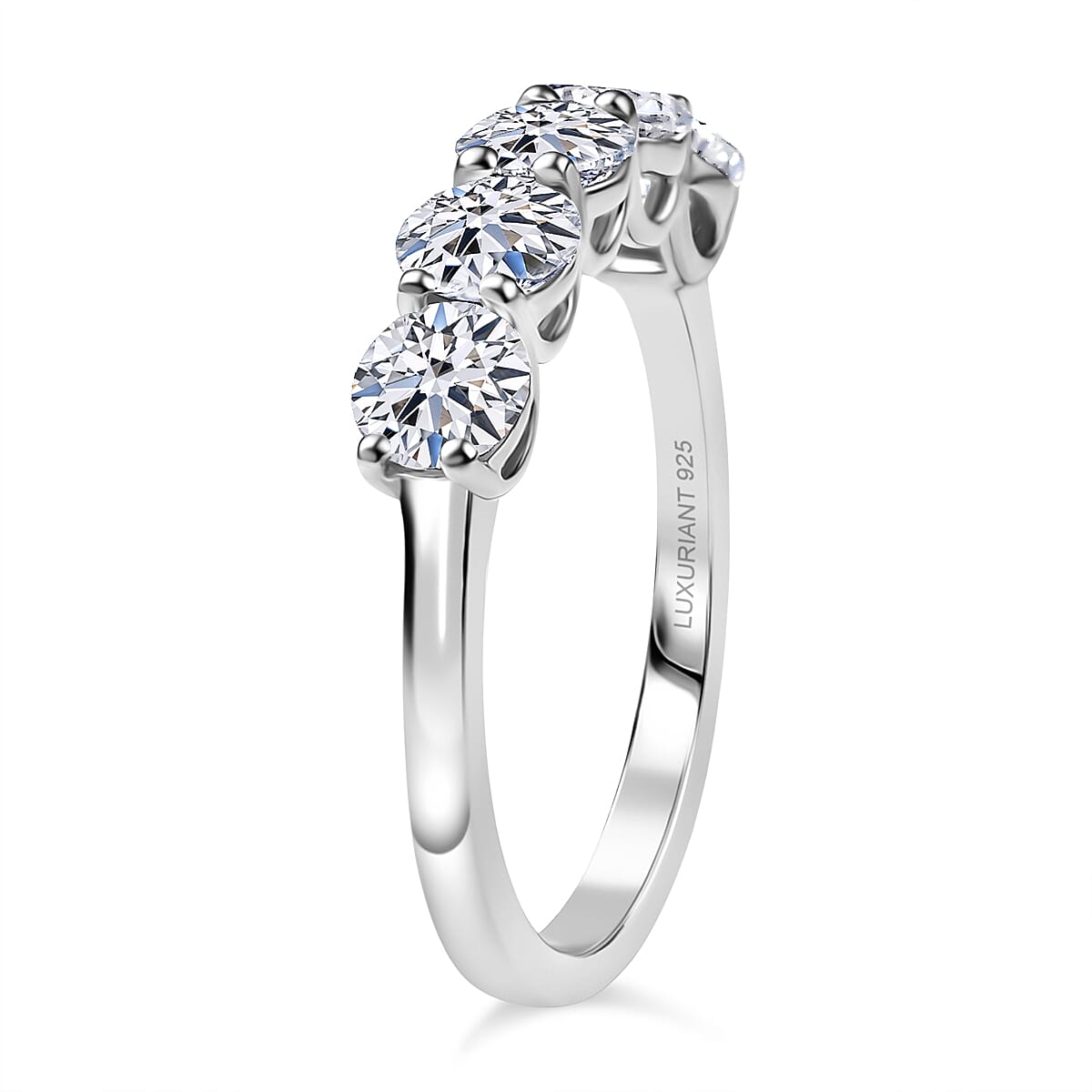 Luxuriant Lab Grown Diamond 5 Stone Ring in Rhodium OverlaySterling Silver  1.645  Ct.