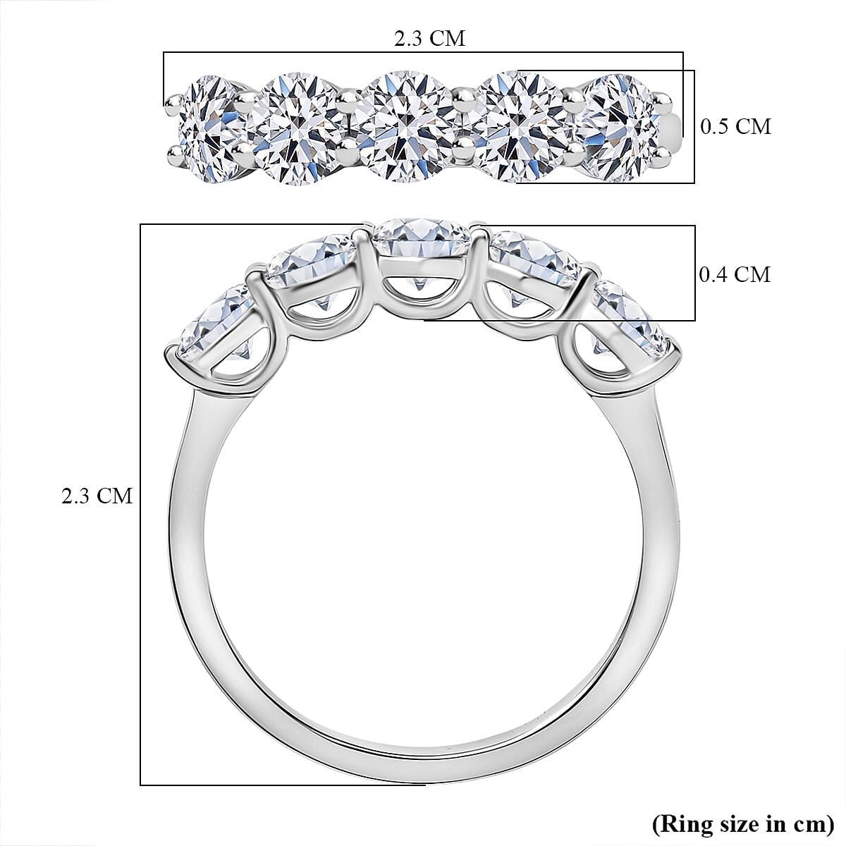 Luxuriant Lab Grown Diamond 5 Stone Ring in Rhodium OverlaySterling Silver  1.645  Ct.