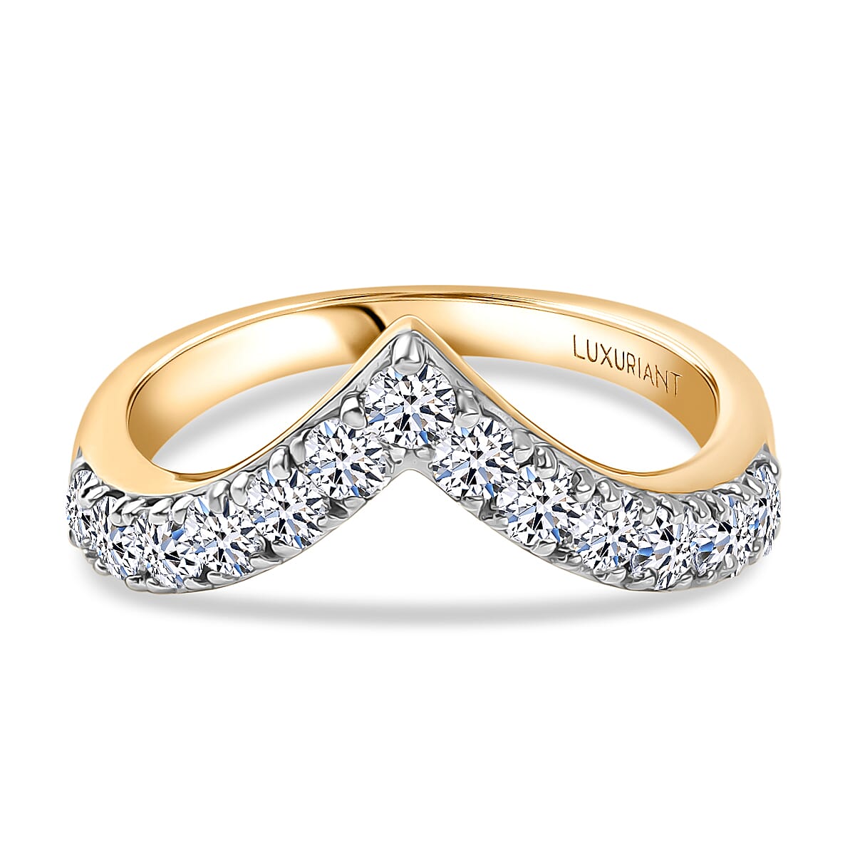 Luxuriant Lab Grown Diamond (SI-GH) Chevron Knife Edge Ring in 18K Vermeil Yellow Gold Plated Sterling Silver 1.01 Ct.