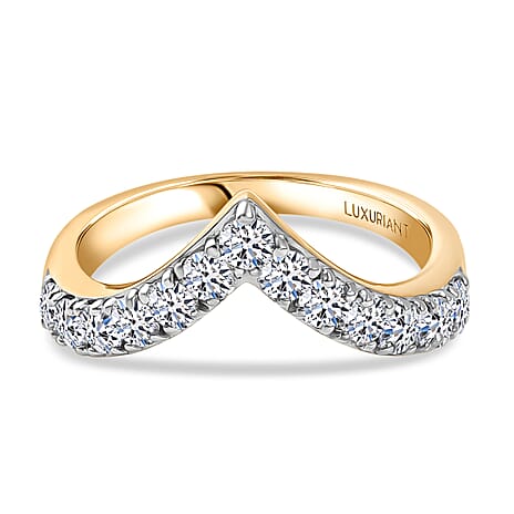 Luxuriant Lab Grown Diamond (SI-GH) Chevron Knife Edge Ring in 18K Vermeil Yellow Gold Plated Sterling Silver 1.01 Ct.