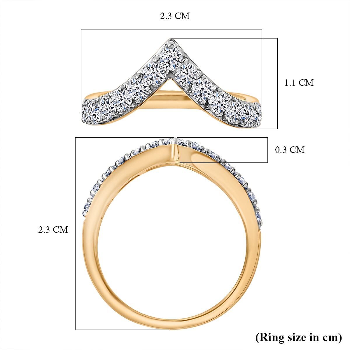 Luxuriant Lab Grown Diamond (SI-GH) Chevron Knife Edge Ring in 18K Vermeil Yellow Gold Plated Sterling Silver 1.01 Ct.