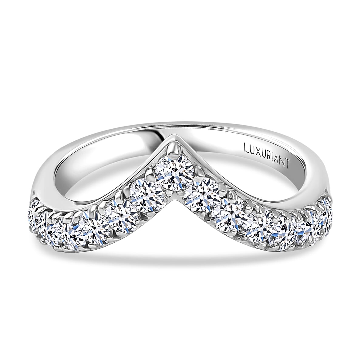 LUXURIANT 1 Ct. Lab Grown Diamond Edge Ring in Rhodium Overlay Sterling ...