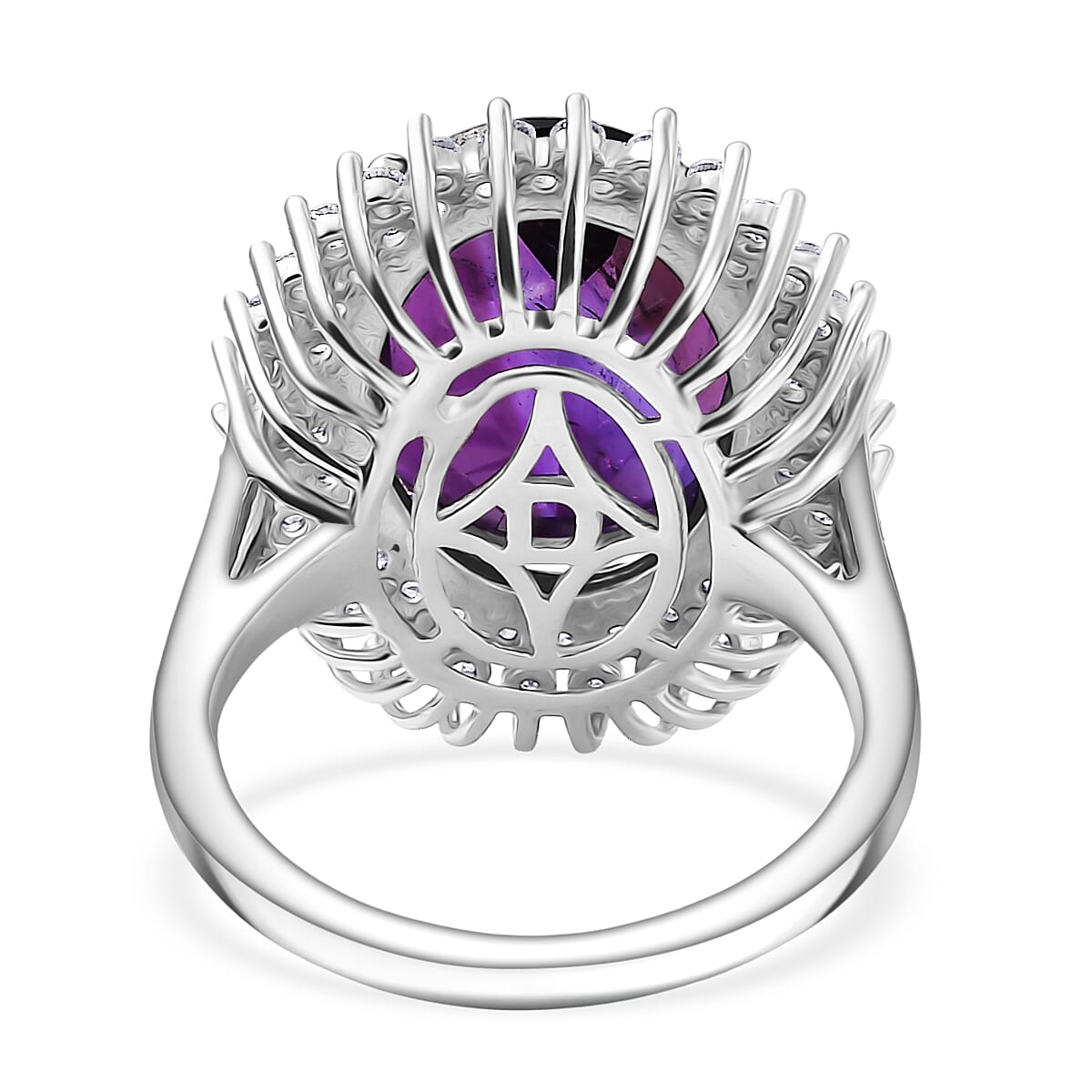 D'Joy African Amethyst & White Zircon Ring in Rhodium Overlay Sterling Silver 9.82 Ct.