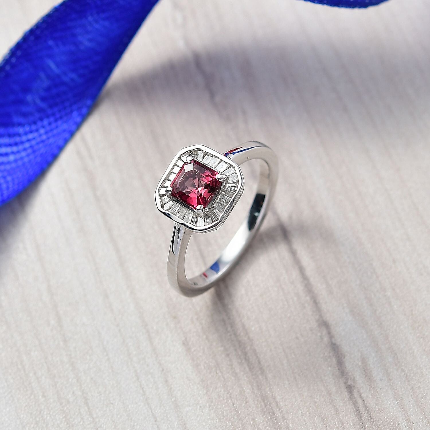 EXTREMELY RARE AND LIMITED - AAA Byzantine Tourmaline & White Diamond Halo Ring in Rhodium Overlay Sterling Silver
