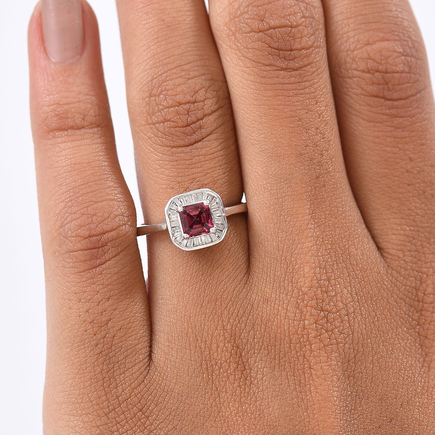 EXTREMELY RARE AND LIMITED - AAA Byzantine Tourmaline & White Diamond Halo Ring in Rhodium Overlay Sterling Silver