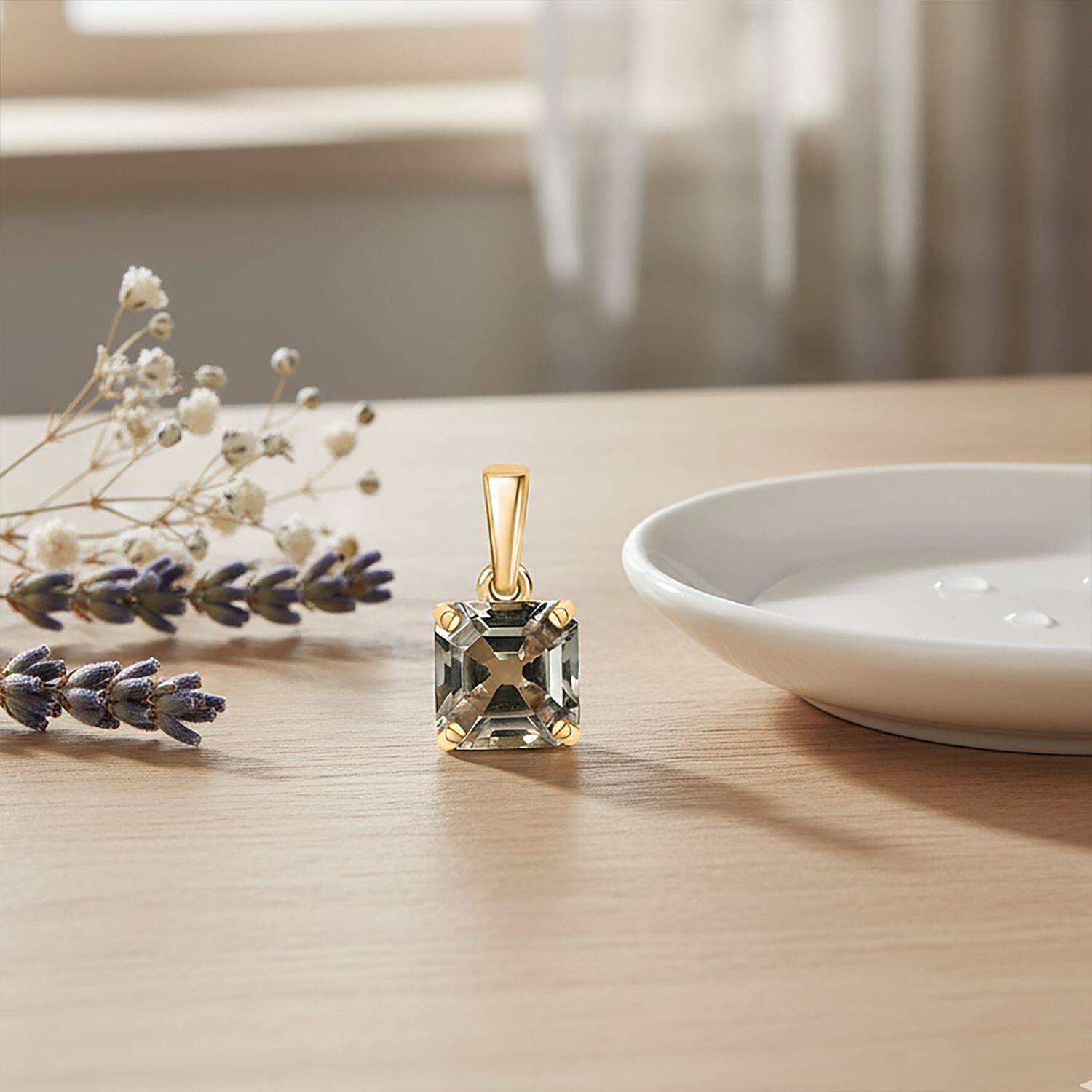 9K Yellow Gold AAA Natural Turkizite Asscher Cut Solitaire Pendant 1.30 Ct.