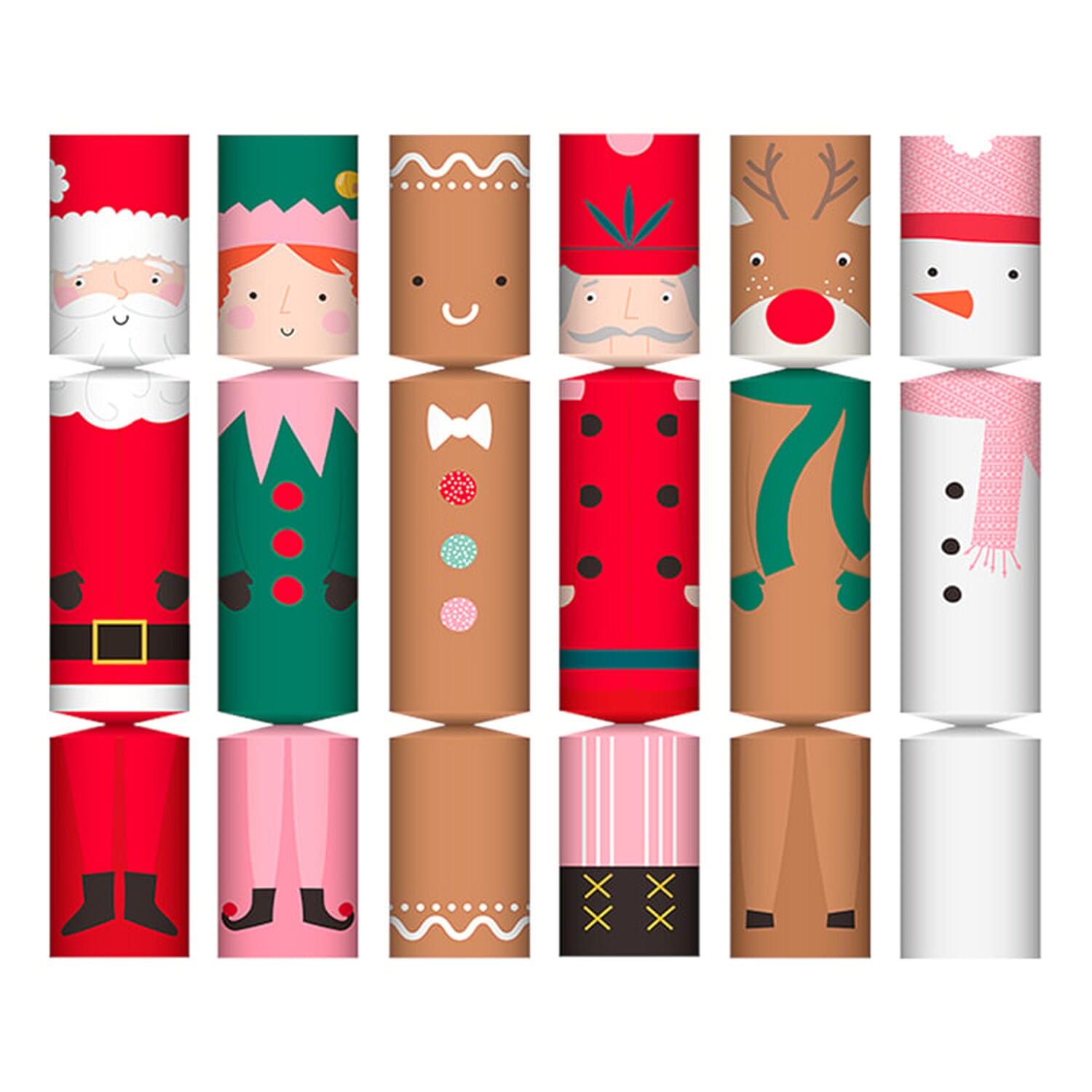 6-Pack Luxury Christmas Character Crackers (14 inch) - Red