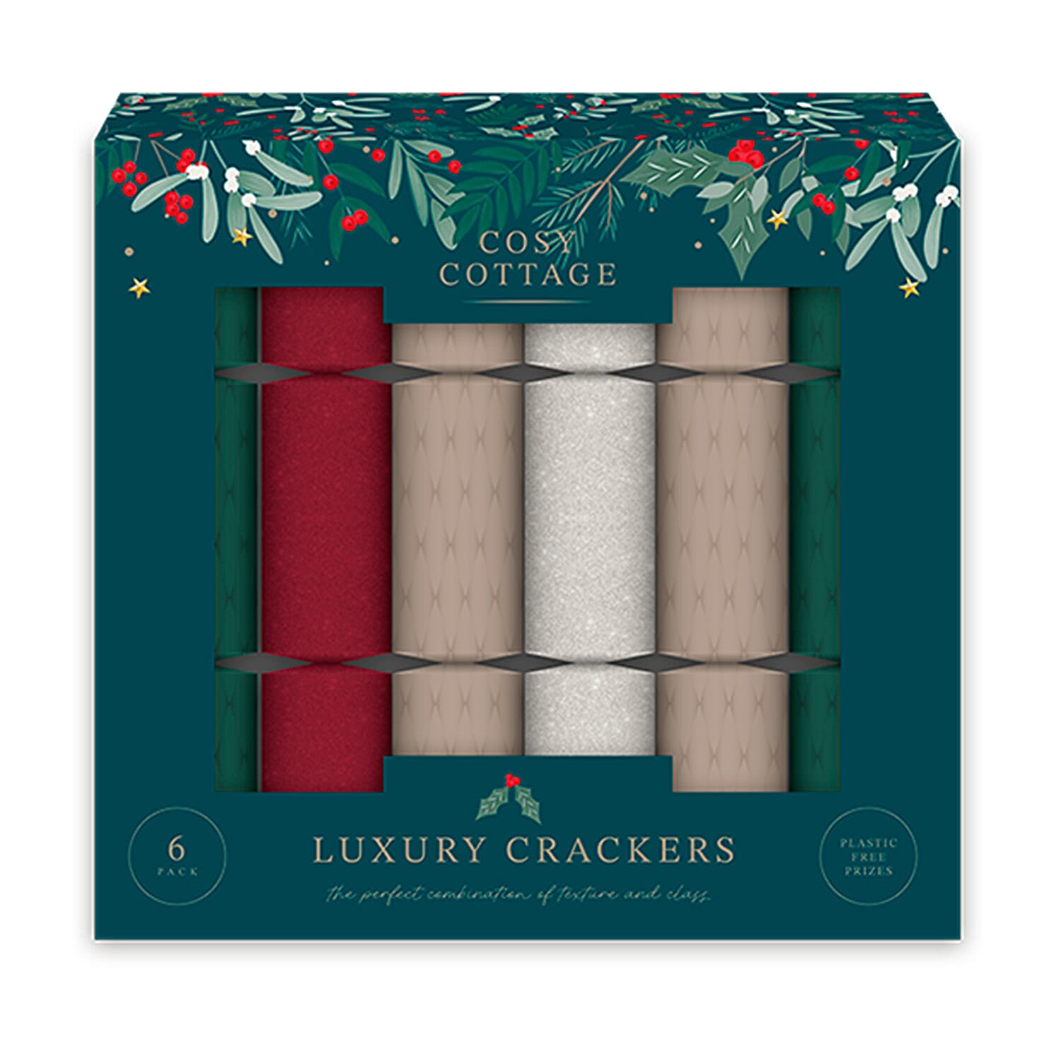 6-Pack Traditional Glittered Luxury Crackers (14 Inch) - Green
