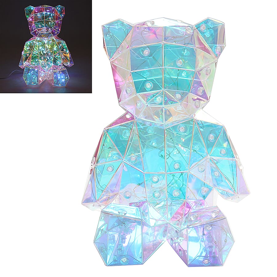 Crystal Look Teddy Bear LED Night Light - USB Powered - Colour Changing Figurine (20 x 16 x 14 cm)