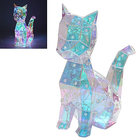 Crystal Look Cat LED Night Light - USB Powered - Colour Changing Figurine (21 x 21 x 10 cm)