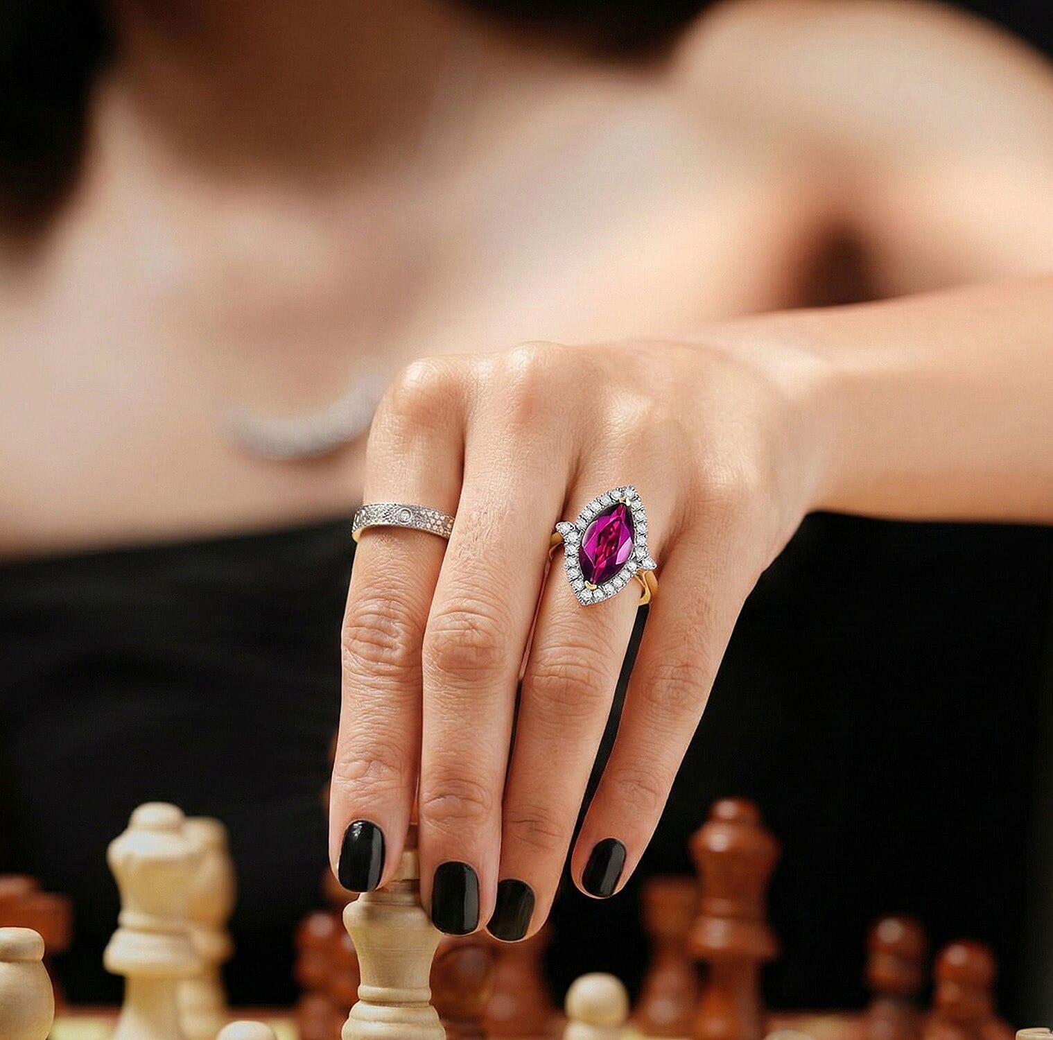 Luxoro 10K Yellow Gold AAA Radiant Ember Garnet, White Diamond I2 Main Stone With Surrounding Stone Ring, Gold Wt.2.93 Gms  1.960  Ct.