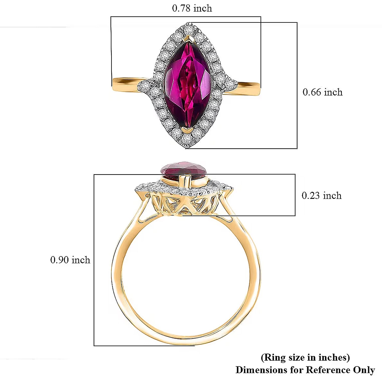 Luxoro 10K Yellow Gold AAA Radiant Ember Garnet, White Diamond I2 Main Stone With Surrounding Stone Ring, Gold Wt.2.93 Gms  1.960  Ct.