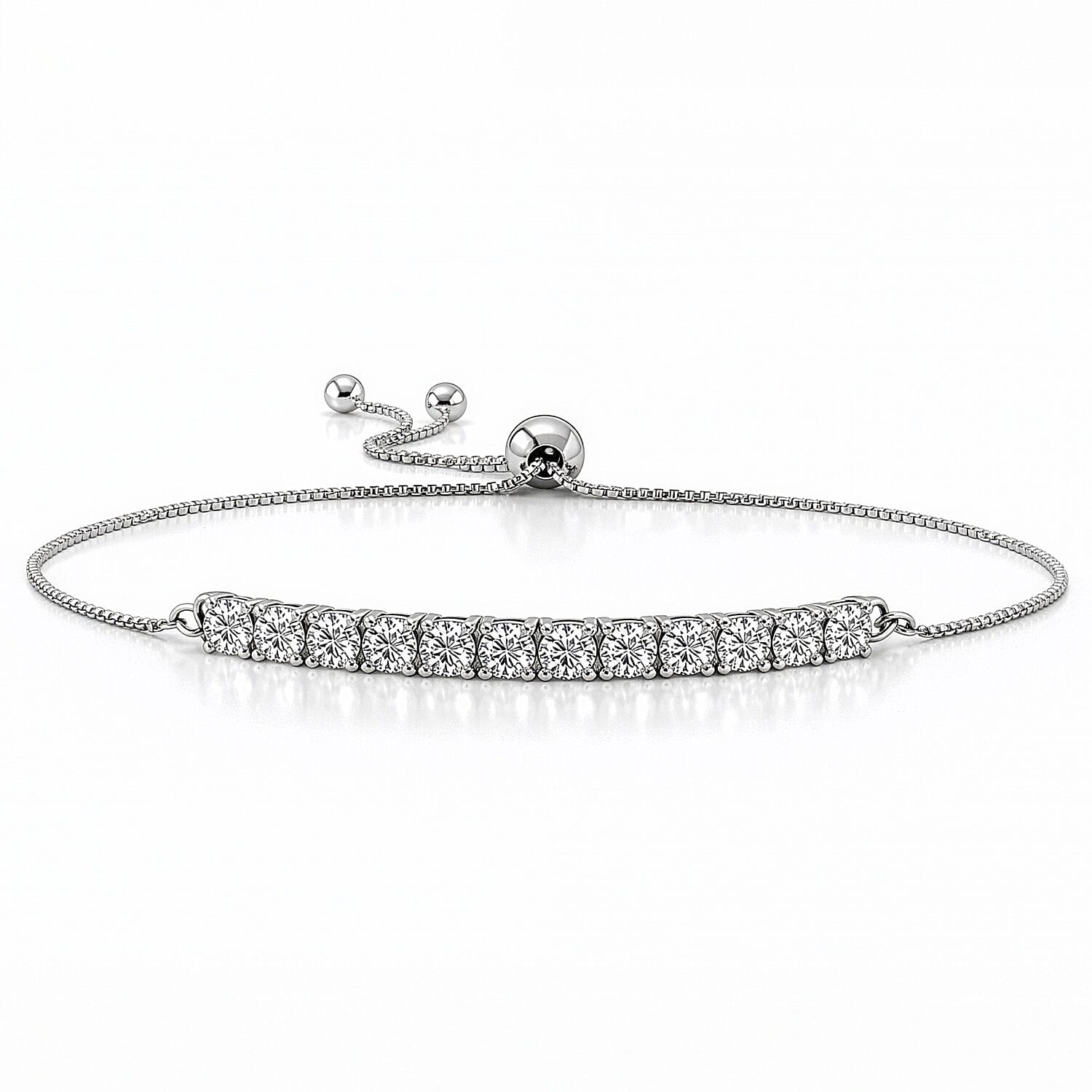D'Joy Moissanite Bolo Adjustable Bracelet (Size 10.5) in Platinum Overlay Sterling Silver 1.35 Ct.