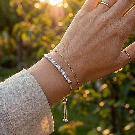 D'Joy Moissanite Bolo Adjustable Bracelet (Size 10.5) in Platinum Overlay Sterling Silver 1.35 Ct.