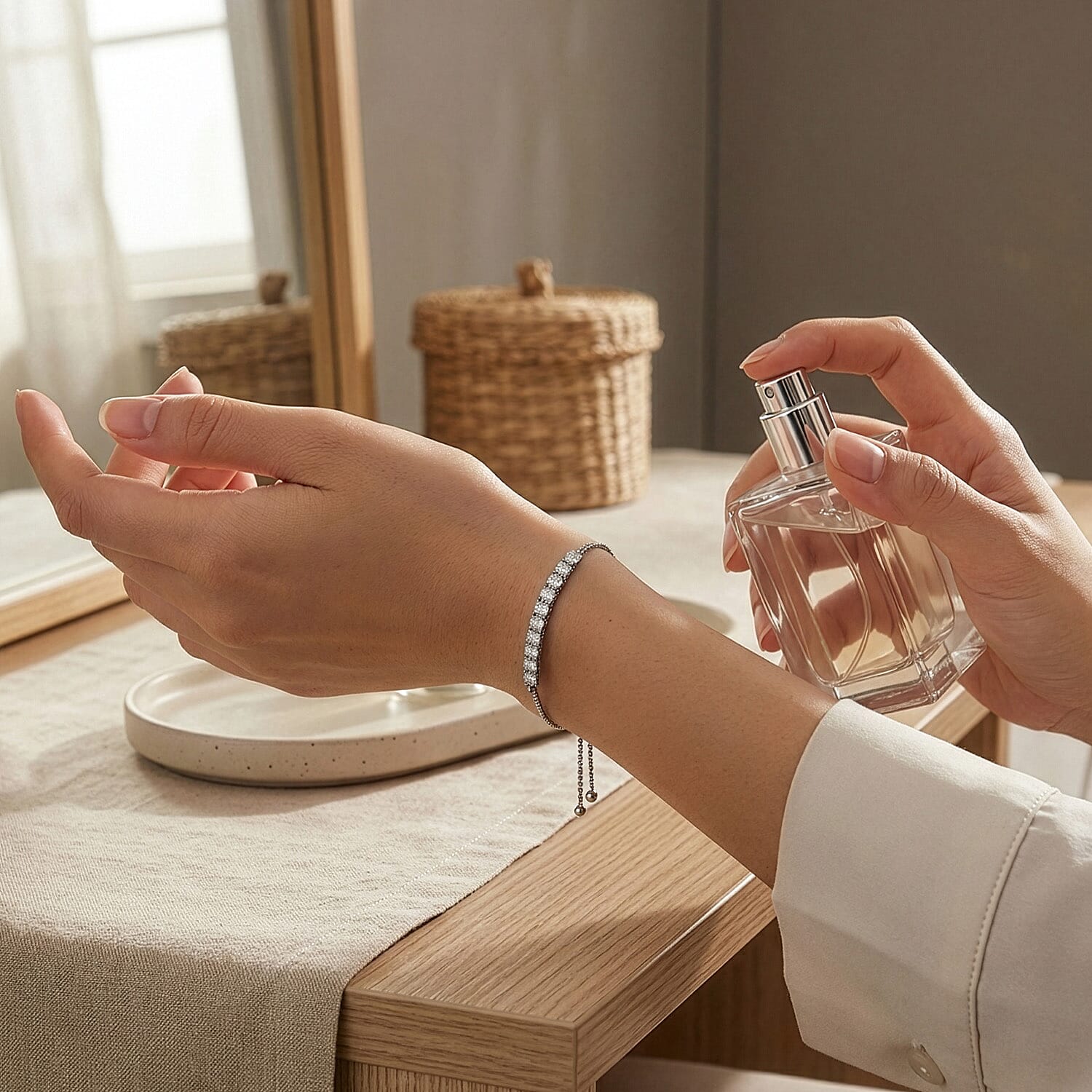 D'Joy Moissanite Bolo Adjustable Bracelet (Size 10.5) in Platinum Overlay Sterling Silver 1.35 Ct.