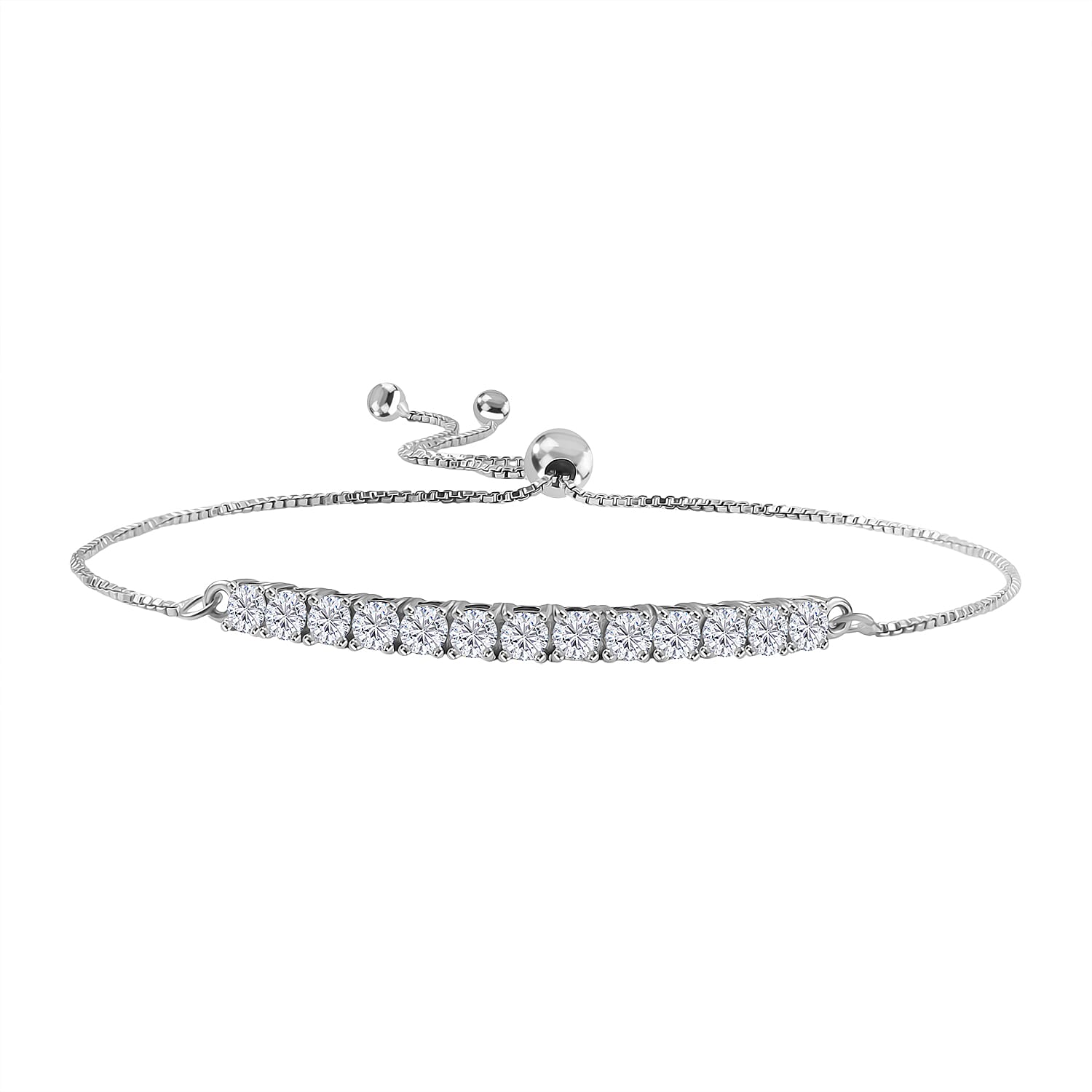 D'Joy Moissanite Bolo Adjustable Bracelet (Size 10.5) in Platinum Overlay Sterling Silver 1.35 Ct.