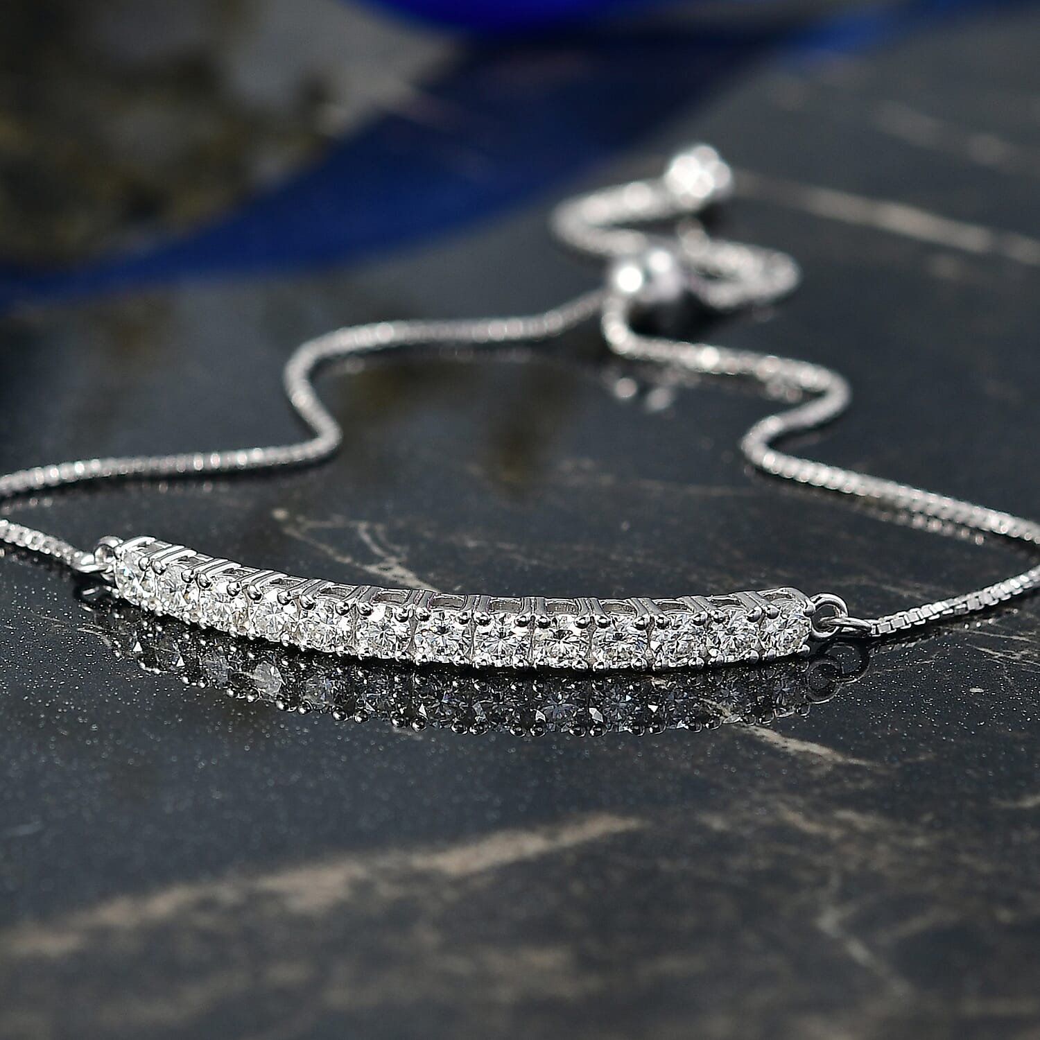D'Joy Moissanite Bolo Adjustable Bracelet (Size 10.5) in Platinum Overlay Sterling Silver 1.35 Ct.