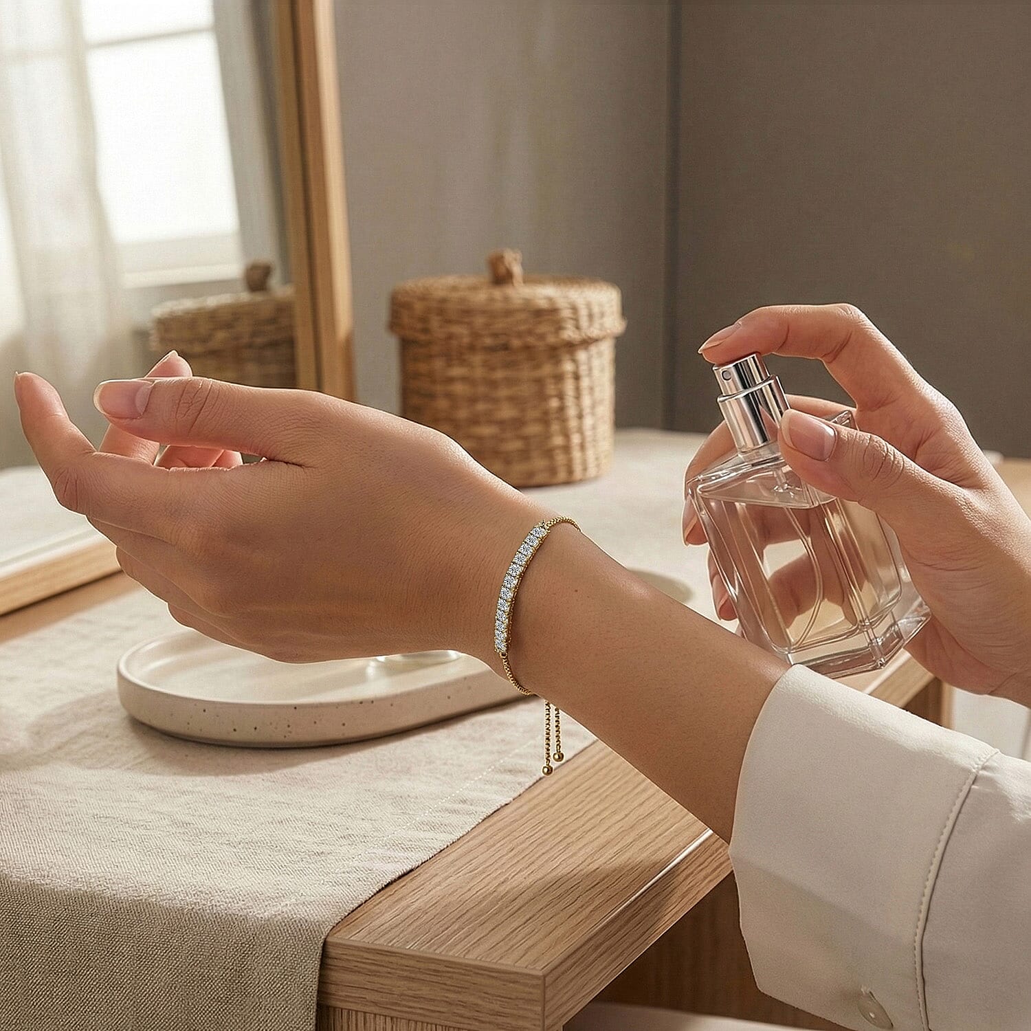 D'Joy Moissanite Bolo Adjustable Bracelet (Size 10.5) in 18K Yellow Gold Plated Sterling Silver 1.35 Ct.