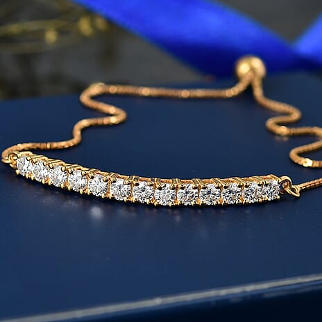 D'Joy Moissanite Bolo Adjustable Bracelet (Size 10.5) in 18K Yellow Gold Plated Sterling Silver 1.35 Ct.