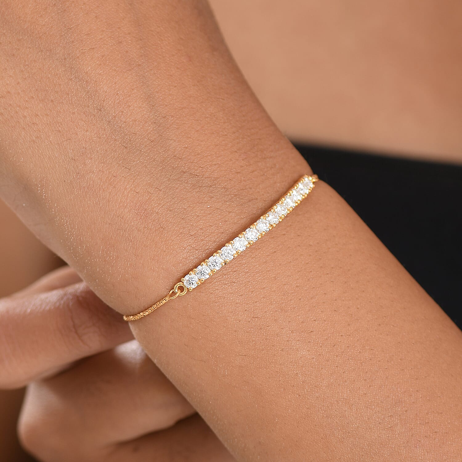 D'Joy Moissanite Bolo Adjustable Bracelet (Size 10.5) in 18K Yellow Gold Plated Sterling Silver 1.35 Ct.