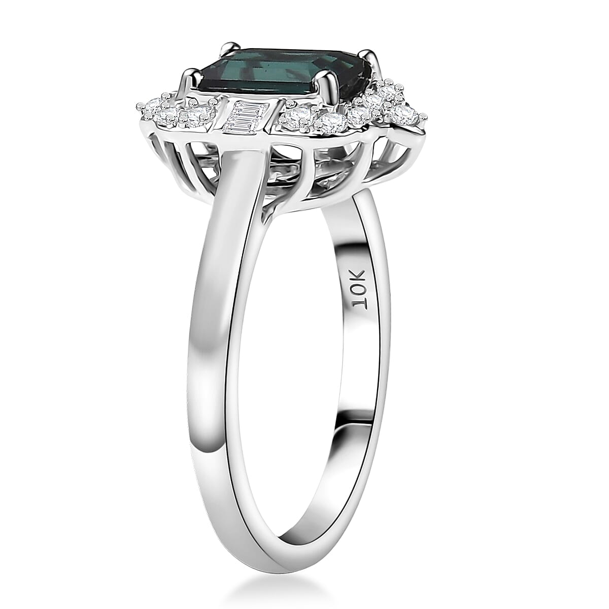 Luxoro AGI Certified & Appraised 10K White Gold AAA Lagoon Tourmaline & Natural White Diamond Ring 1.77 Ct.