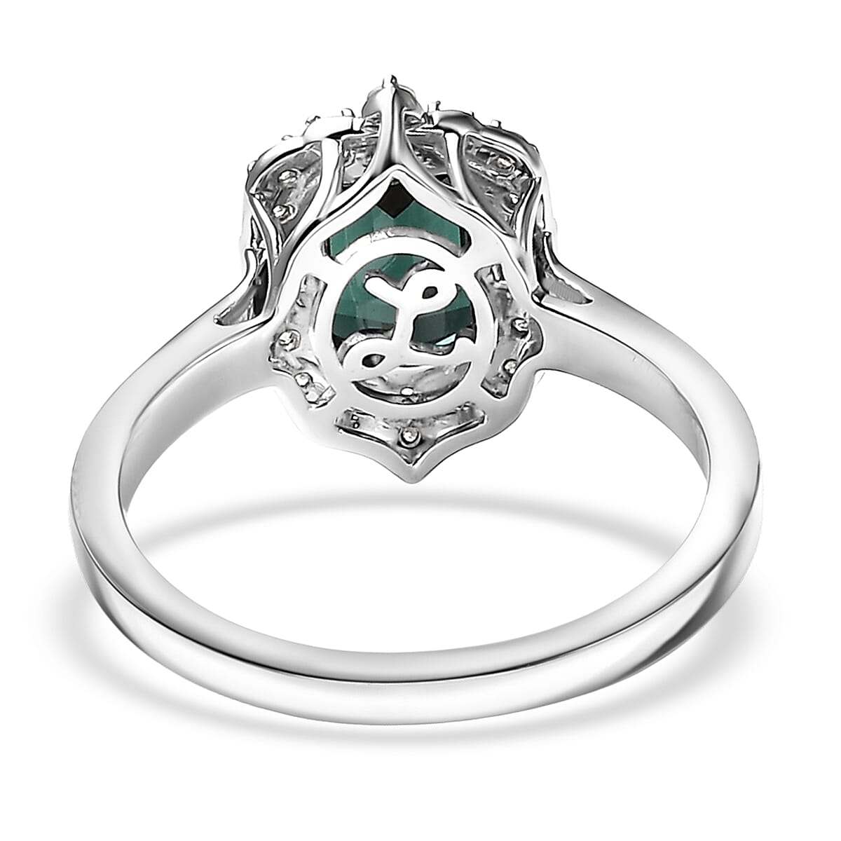 Luxoro AGI Certified & Appraised 10K White Gold AAA Lagoon Tourmaline & Natural White Diamond Ring 1.77 Ct.