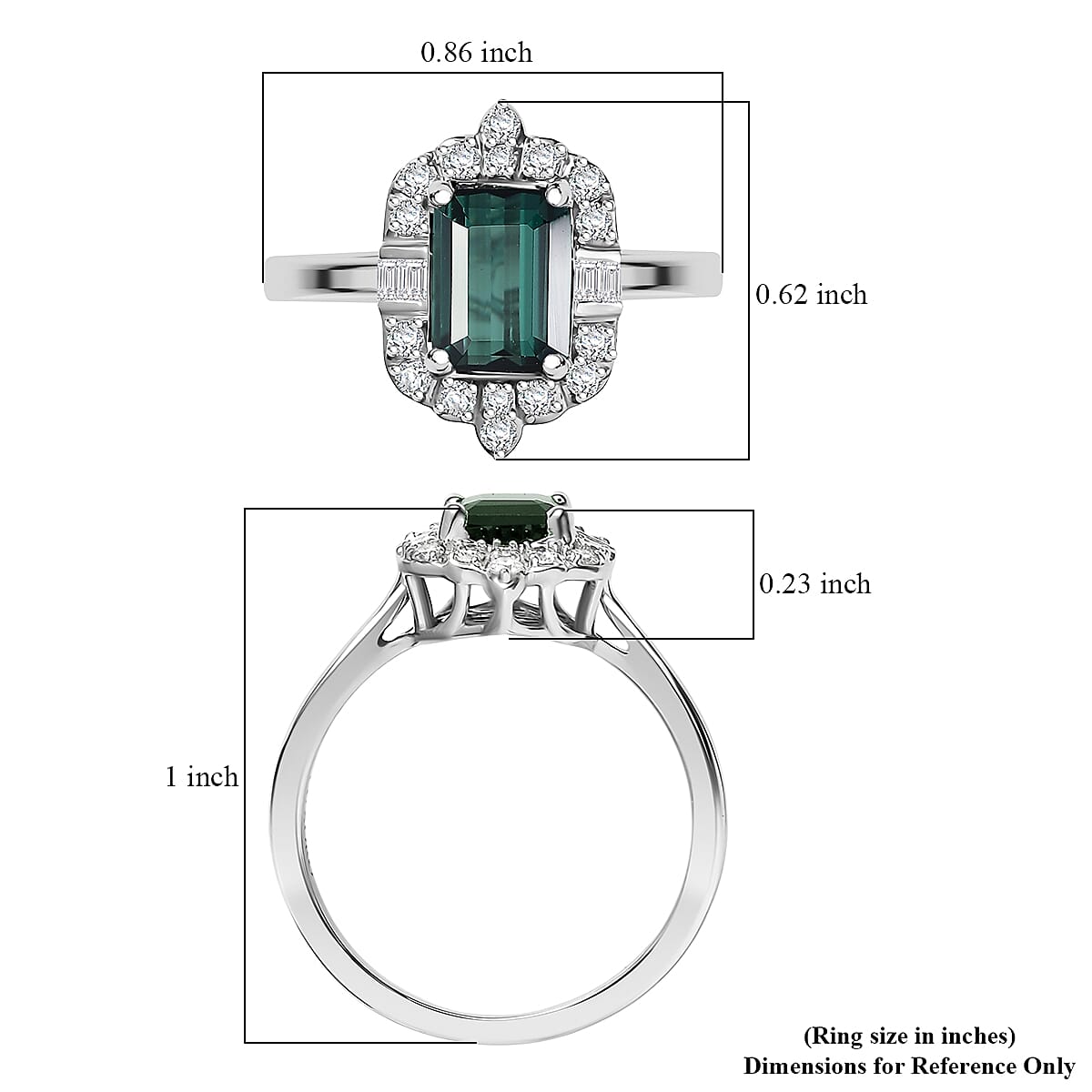 Luxoro AGI Certified & Appraised 10K White Gold AAA Lagoon Tourmaline & Natural White Diamond Ring 1.77 Ct.