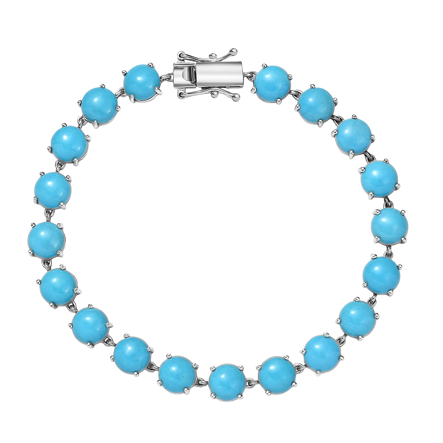 D'Joy Sleeping Beauty Turquoise Tennis Bracelet (Size 7.5) with GB Lock Box in Rhodium Overlay Sterling Silver 21.53 Ct, Silver Wt. 8.26 Gms