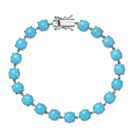 D'Joy Sleeping Beauty Turquoise Tennis Bracelet (Size 7.5) with GB Lock Box in Rhodium Overlay Sterling Silver 21.53 Ct, Silver Wt. 8.26 Gms