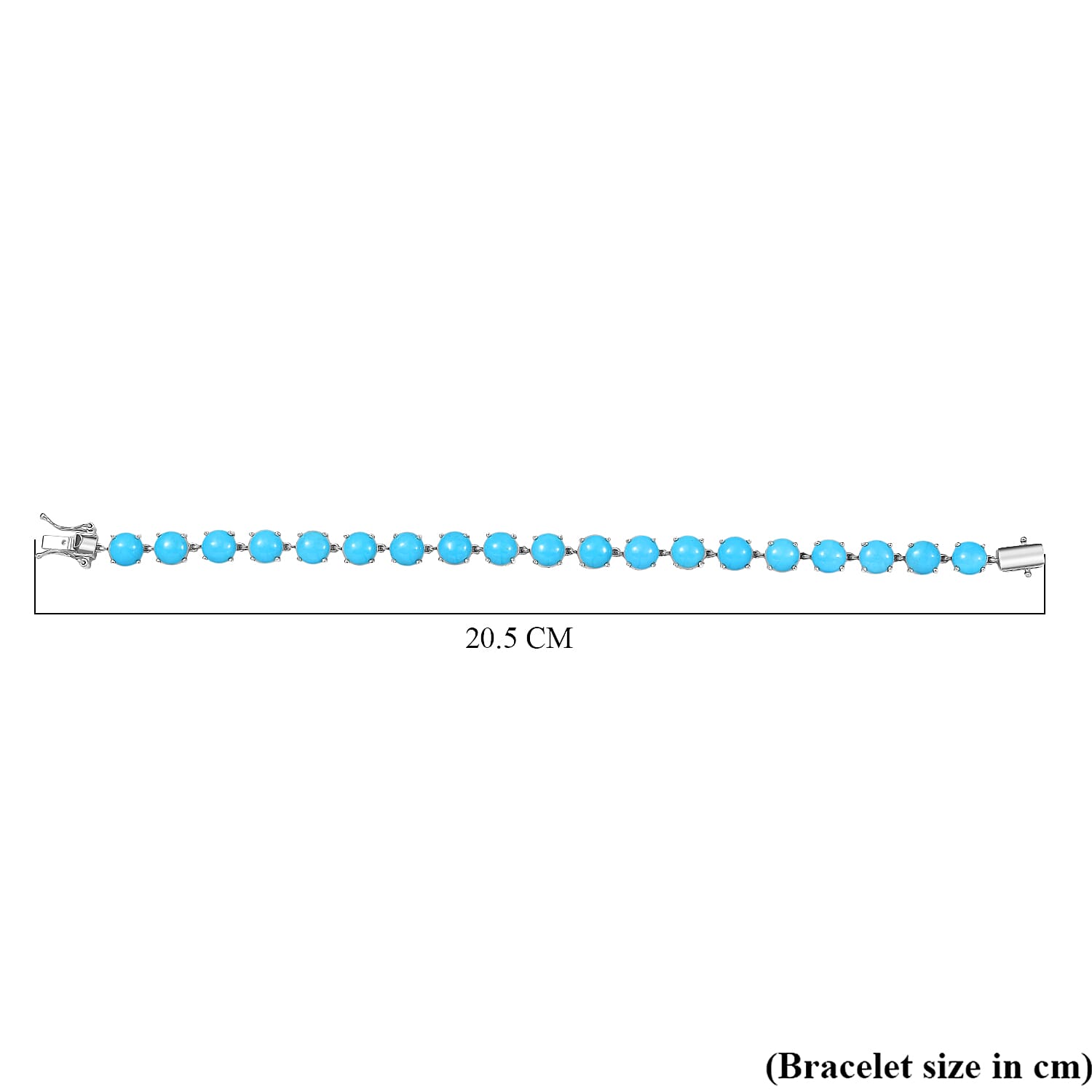 D'Joy Sleeping Beauty Turquoise Tennis Bracelet (Size 7.5) with GB Lock Box in Rhodium Overlay Sterling Silver 21.53 Ct, Silver Wt. 8.26 Gms