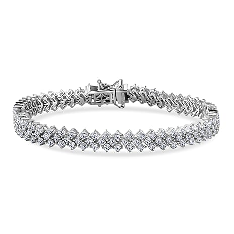 Luxuriant Lab Grown Diamond (SI-GH) Three Row Bracelet (Size 7.5) with GB Lock Box in Rhodium Overlay Sterling Silver 7.29 Ct, Silver Wt. 15.60 Gms.