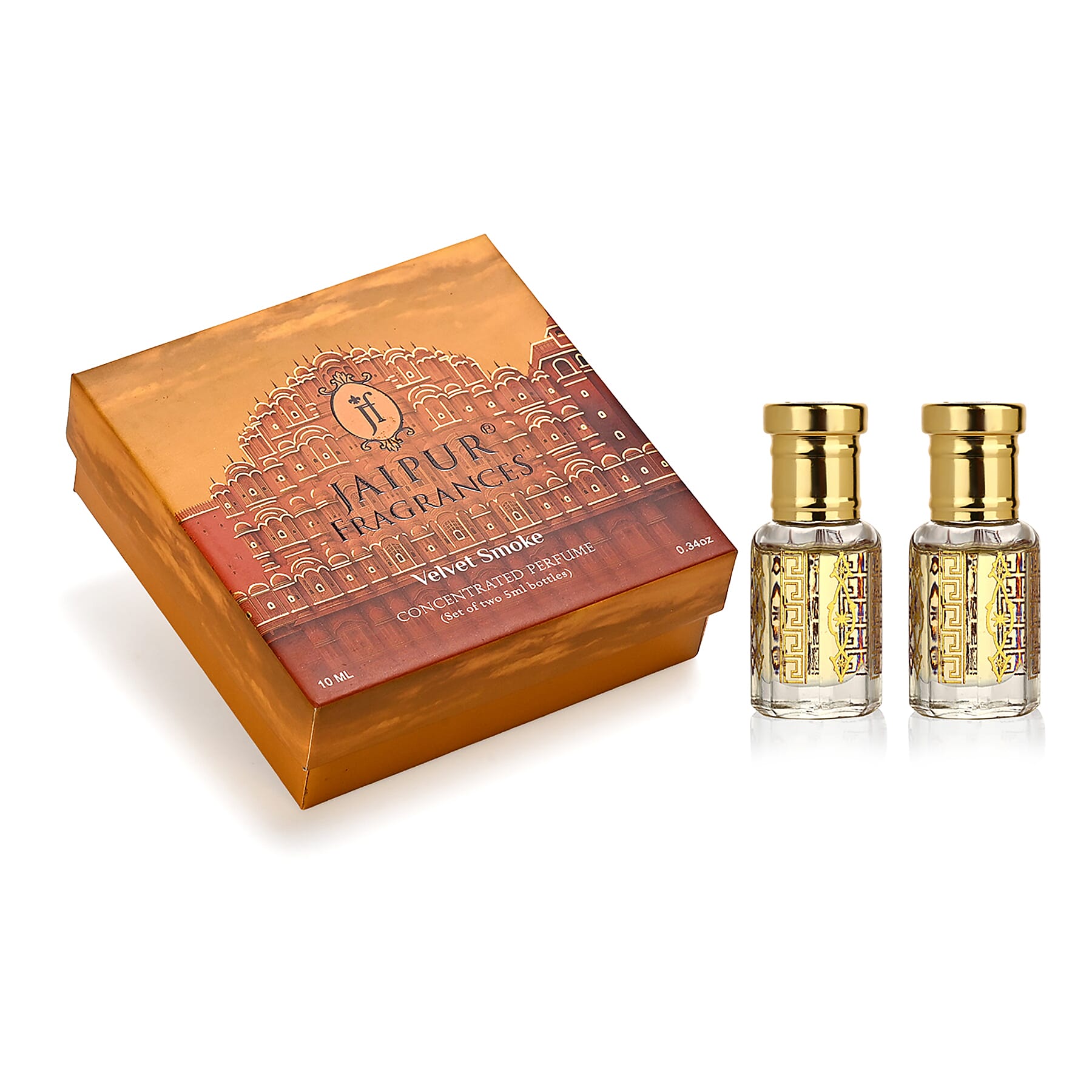 Jaipur Fragrance - Set of 2 -Velvet Smoke Attar Perfume Oil Set - Attar Zephyr (Resinous Rose - Frankincense) - Attar Musk (Clean White Musk)