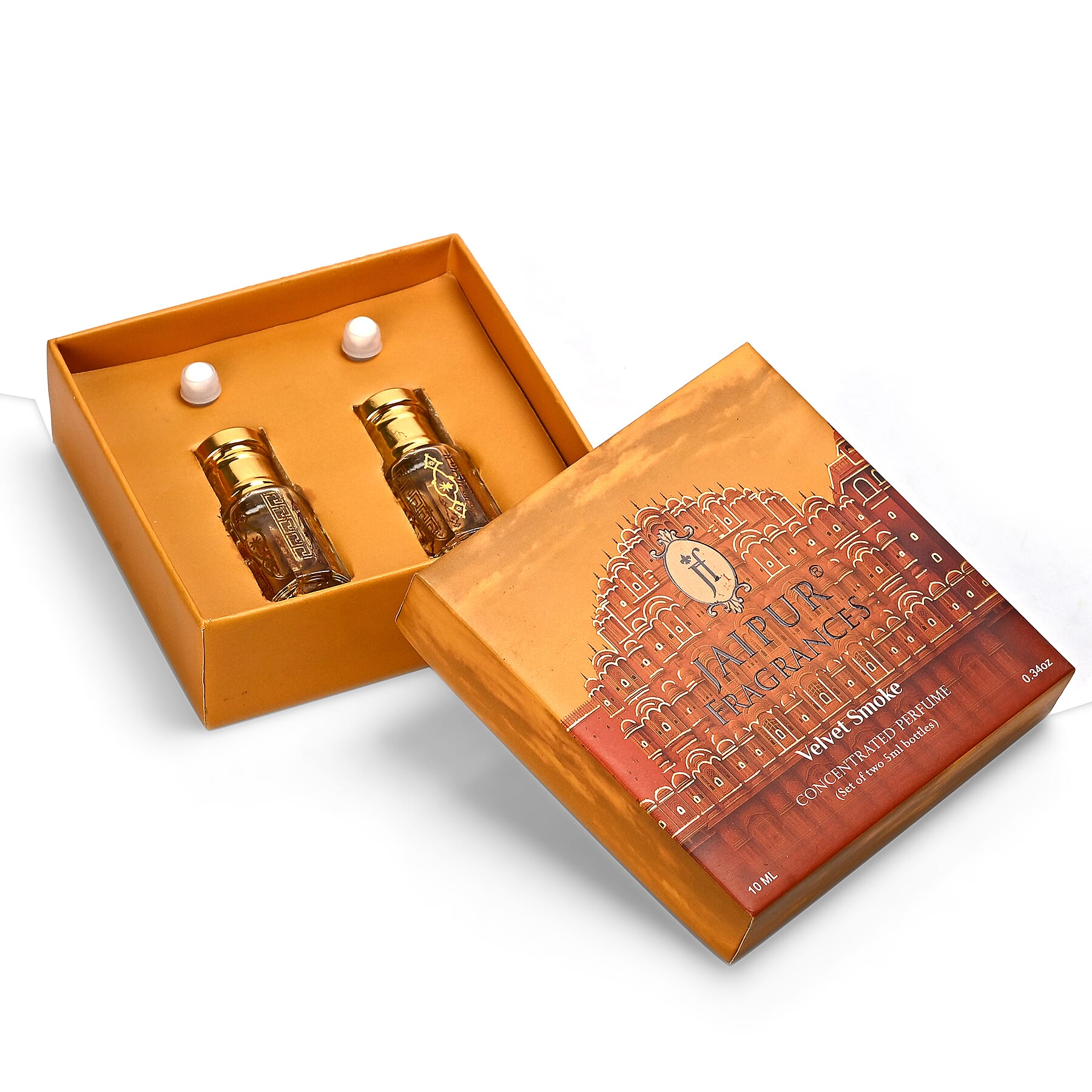 Jaipur Fragrance - Set of 2 -Velvet Smoke Attar Perfume Oil Set - Attar Zephyr (Resinous Rose - Frankincense) - Attar Musk (Clean White Musk)