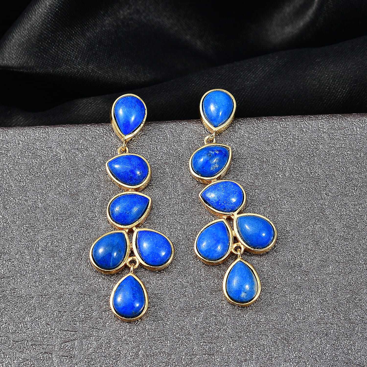 EverTrue Lapis Lagoon Cluster Earring in Yellow Gold Tone 18.14 Ct.