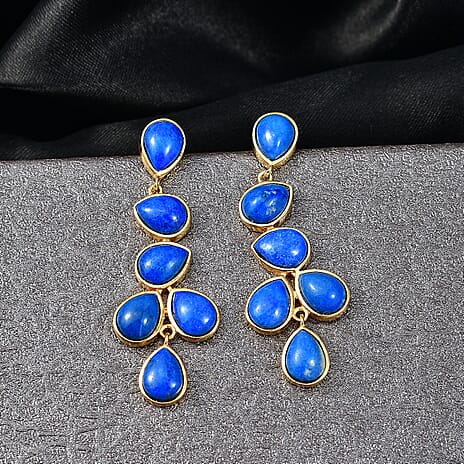 Lapis Lagoon Cluster Earring in Yellow Gold Tone 18.14 Ct.