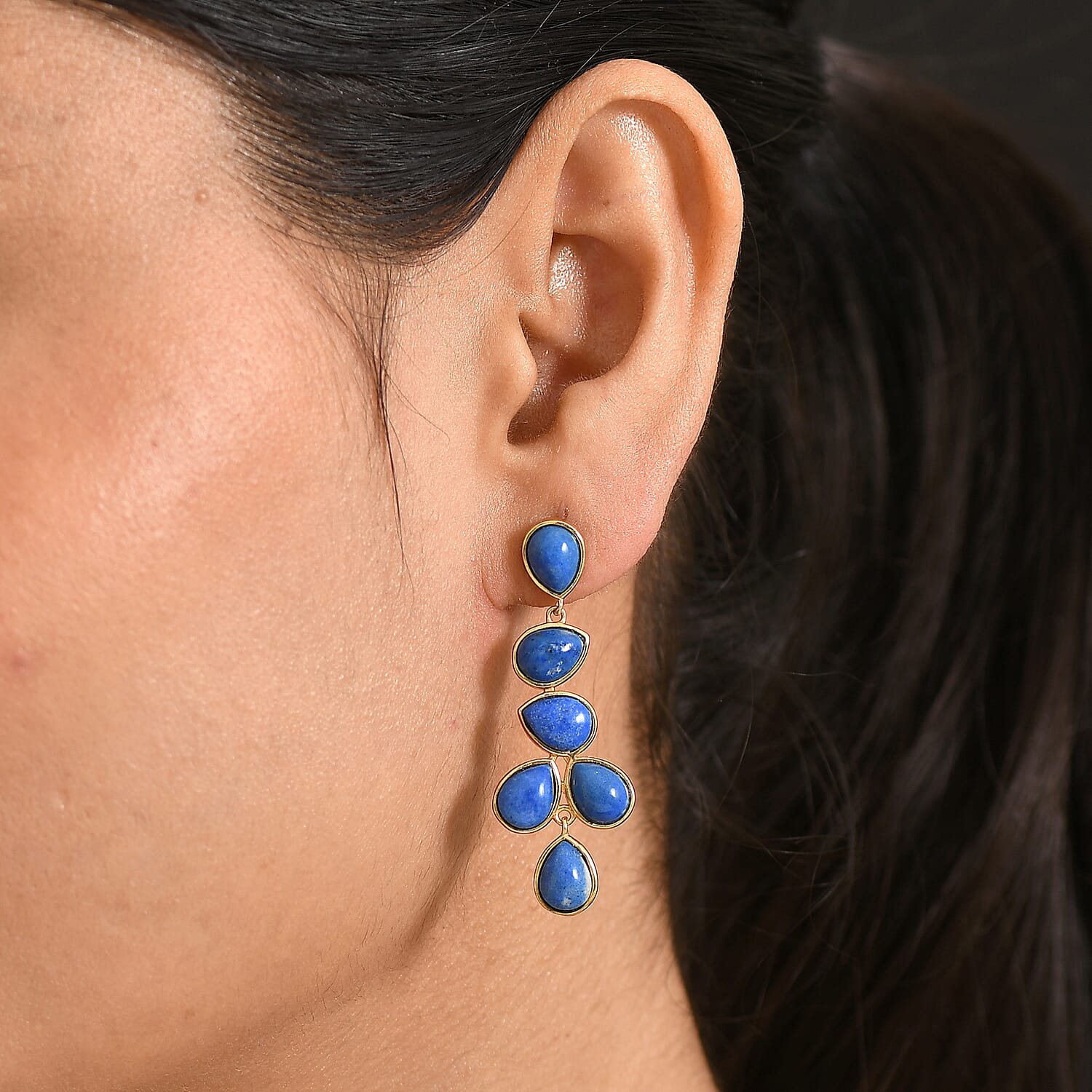 EverTrue Lapis Lagoon Cluster Earring in Yellow Gold Tone 18.14 Ct.
