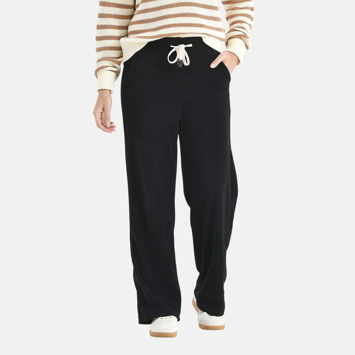 La Marey Wide Leg Corduroy Trousers (Size L) - Black