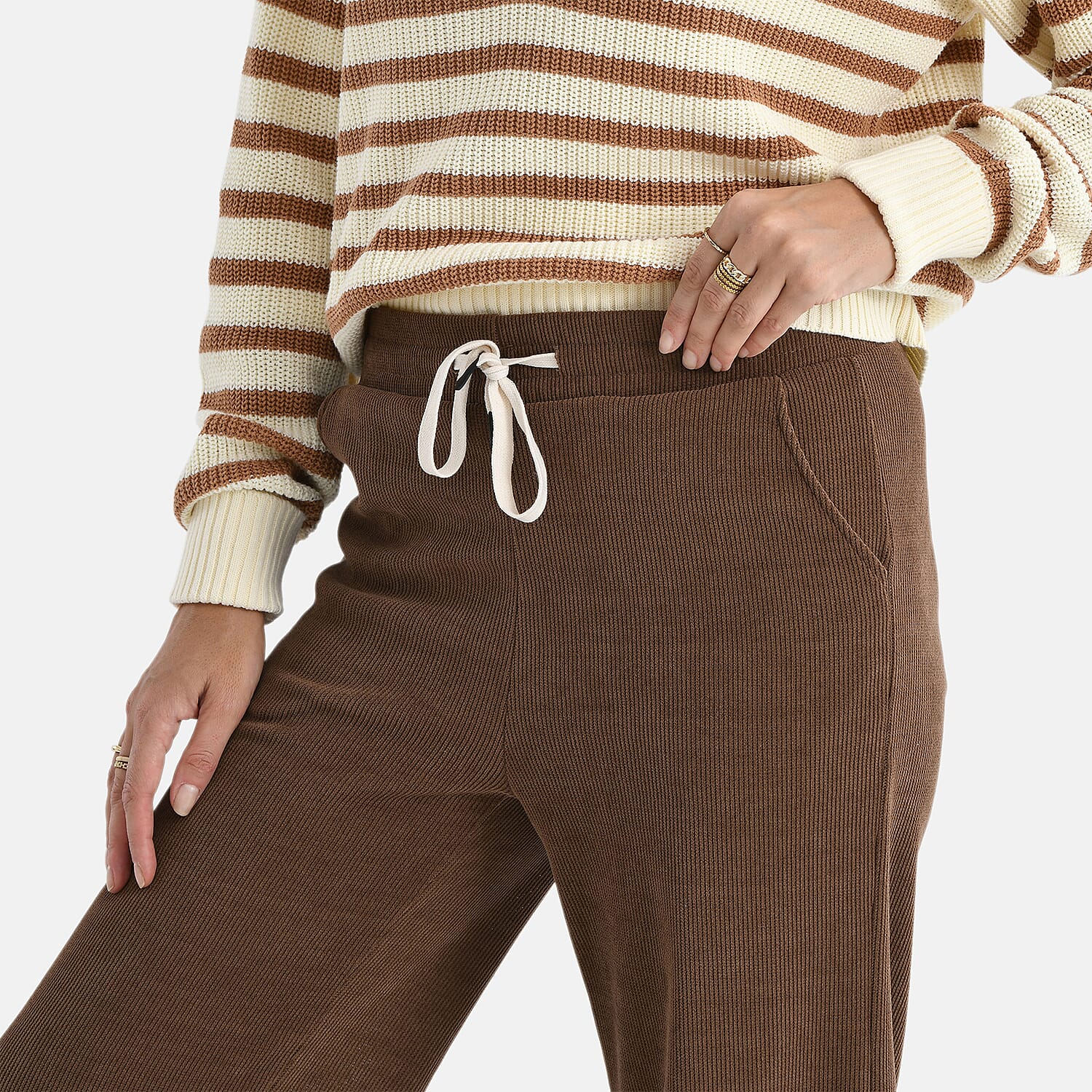 La Marey Wide Leg Corduroy Trousers (Size M) - Brown