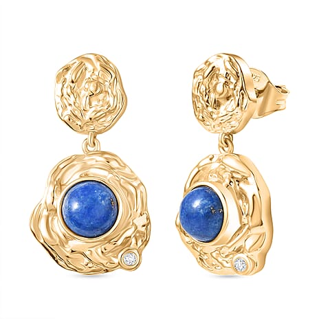 EverTrue Lapis Lagoon & White Zircon Earring in Yellow Gold Tone 4.82 Ct.