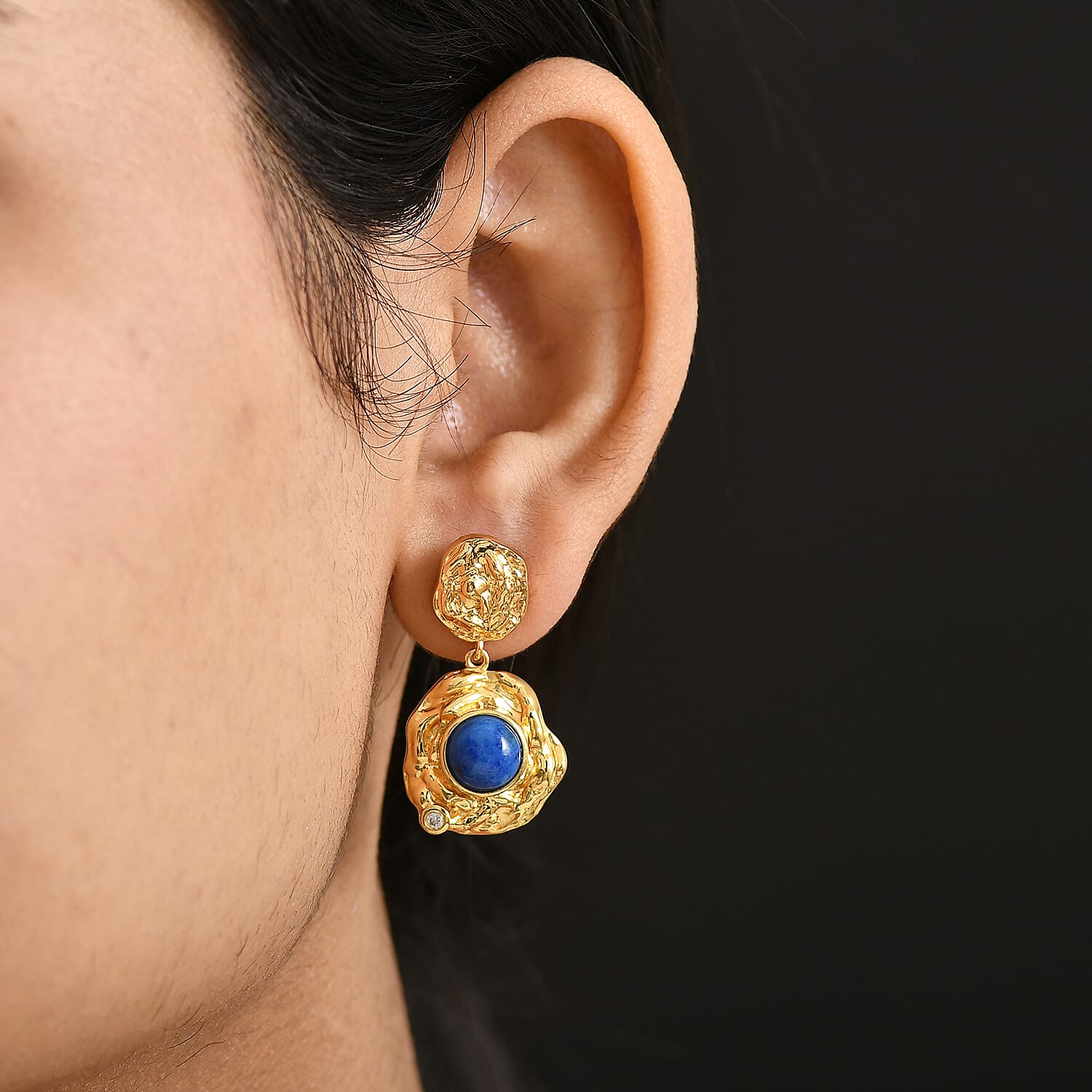 EverTrue Lapis Lagoon & White Zircon Earring in Yellow Gold Tone 4.82 Ct.