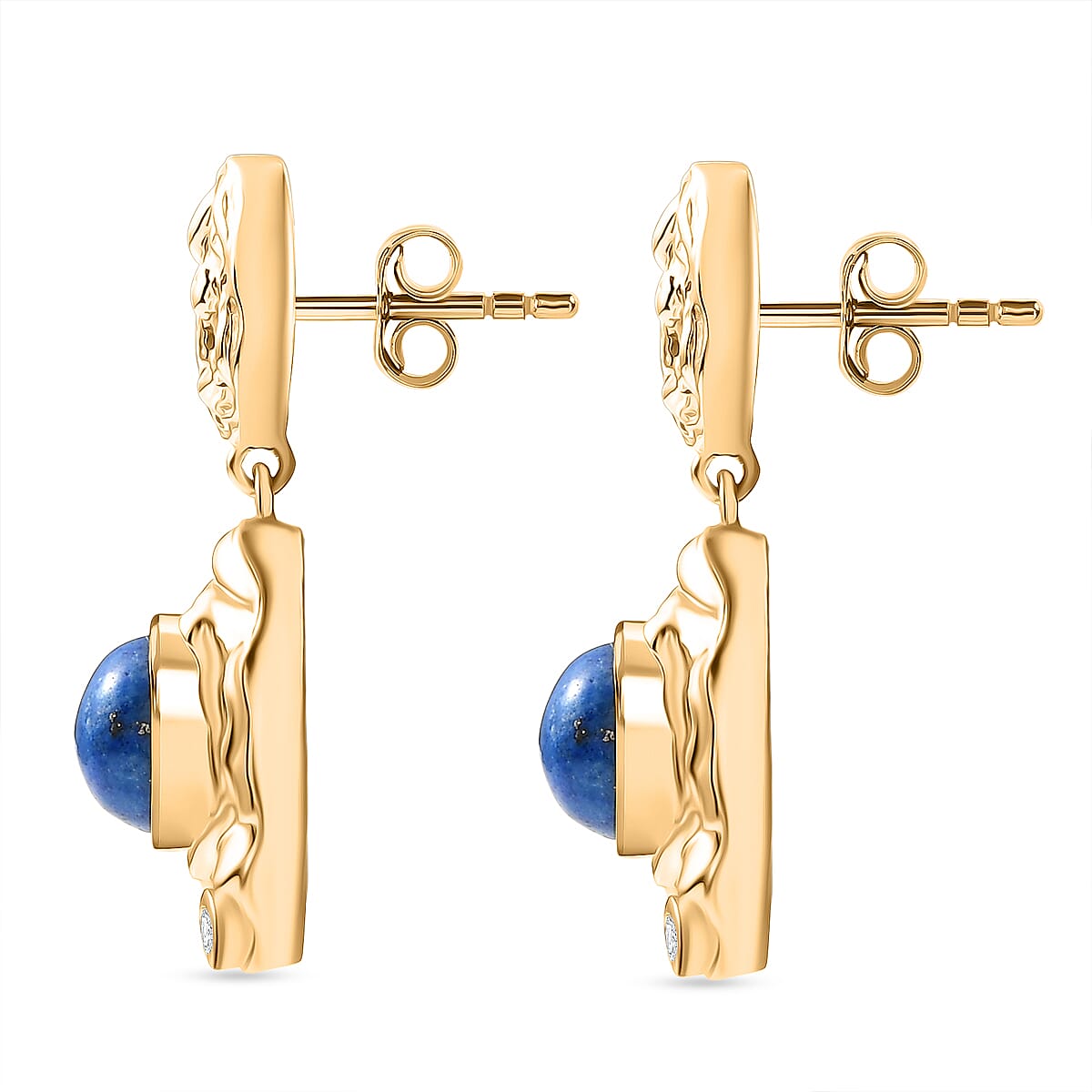 EverTrue Lapis Lagoon & White Zircon Earring in Yellow Gold Tone 4.82 Ct.