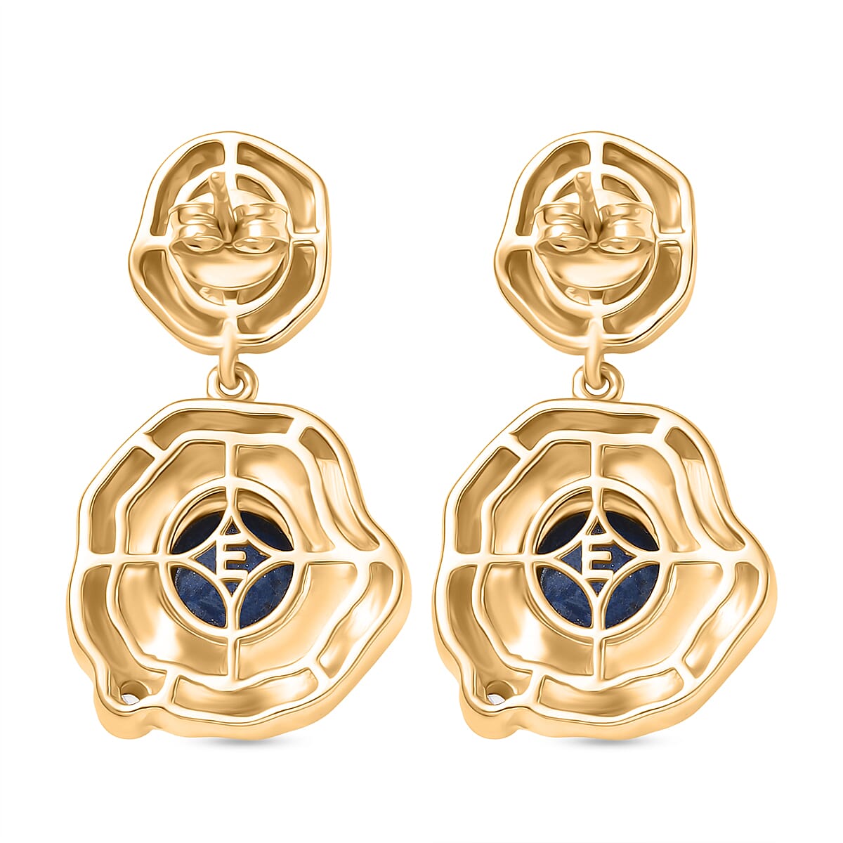 EverTrue Lapis Lagoon & White Zircon Earring in Yellow Gold Tone 4.82 Ct.