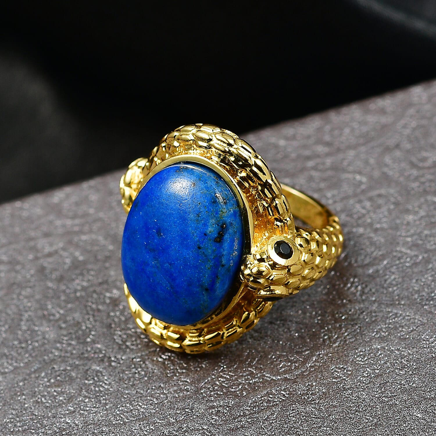 EverTrue Lapis Lagoon & Black Spinel Living Creature Ring in Yellow Gold Tone 11.56 Ct.
