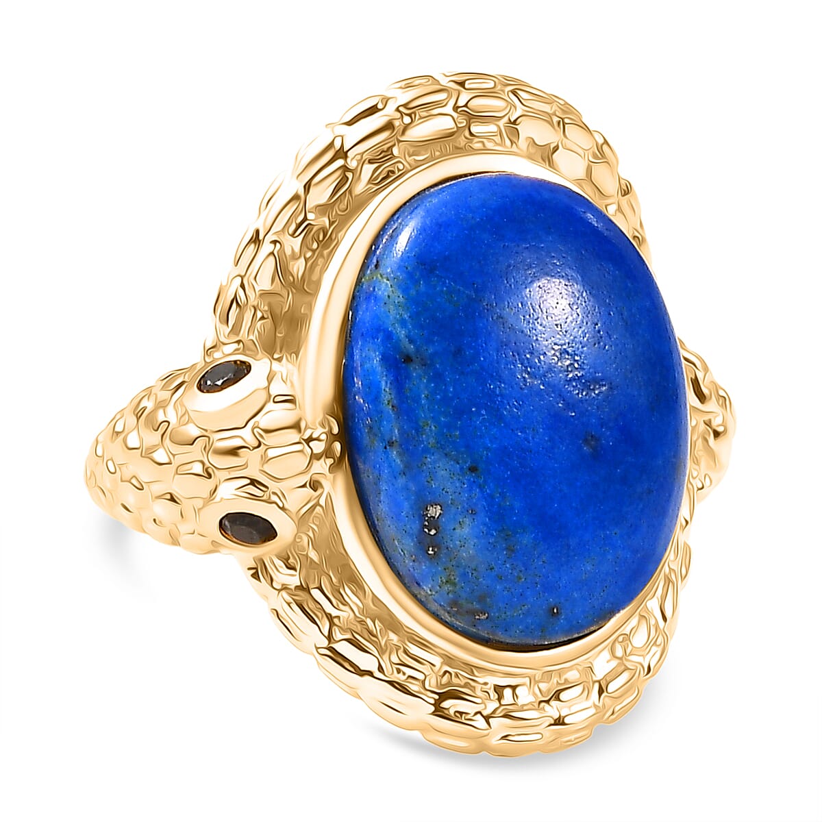 Lapis Lagoon, Black Spinel Living Creature Ring in Yellow Gold Tone 11.56 Ct.