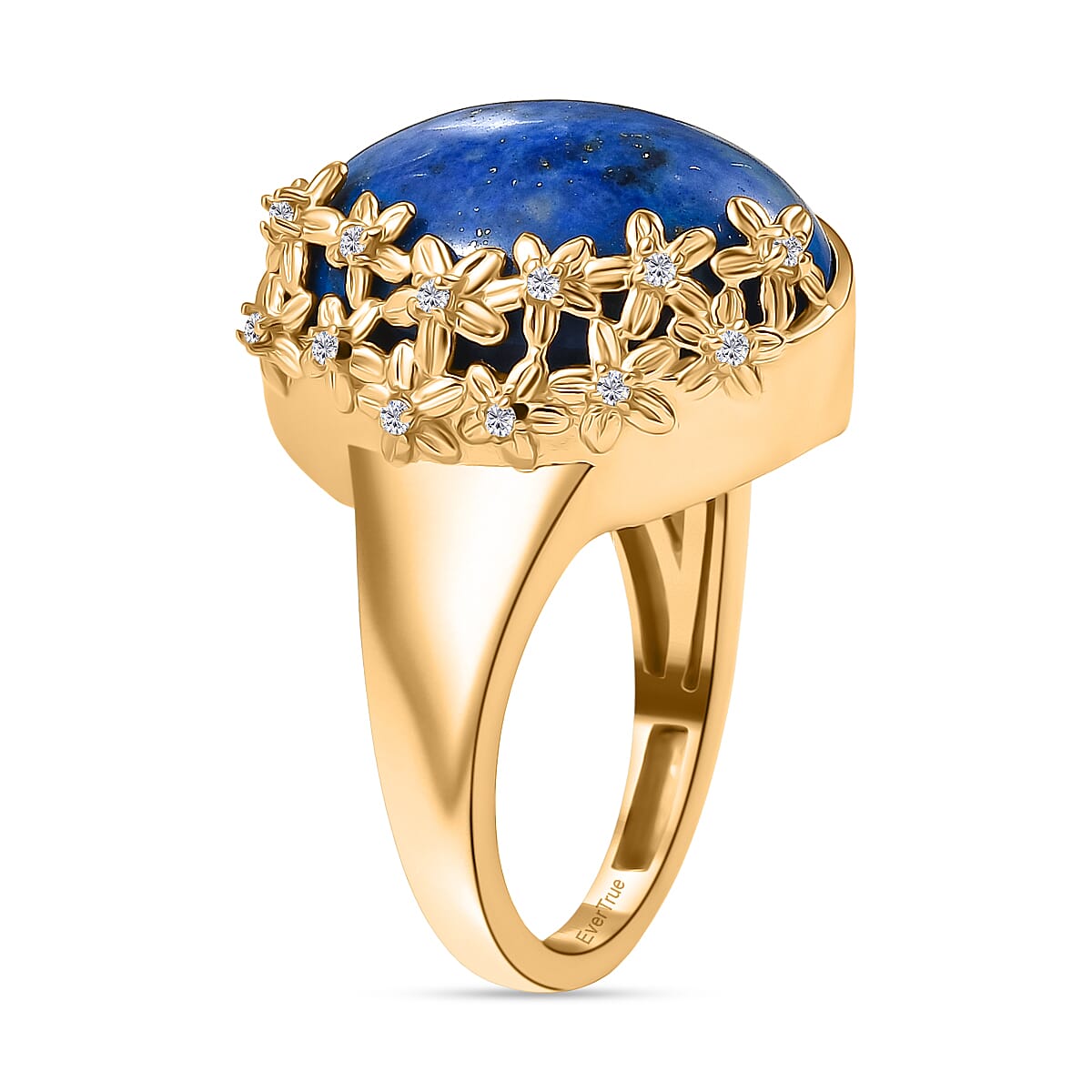 EverTrue Lapis Lagoon & White Zircon Star Cluster Flower Ring in Yellow Gold Tone 15.36 Ct.