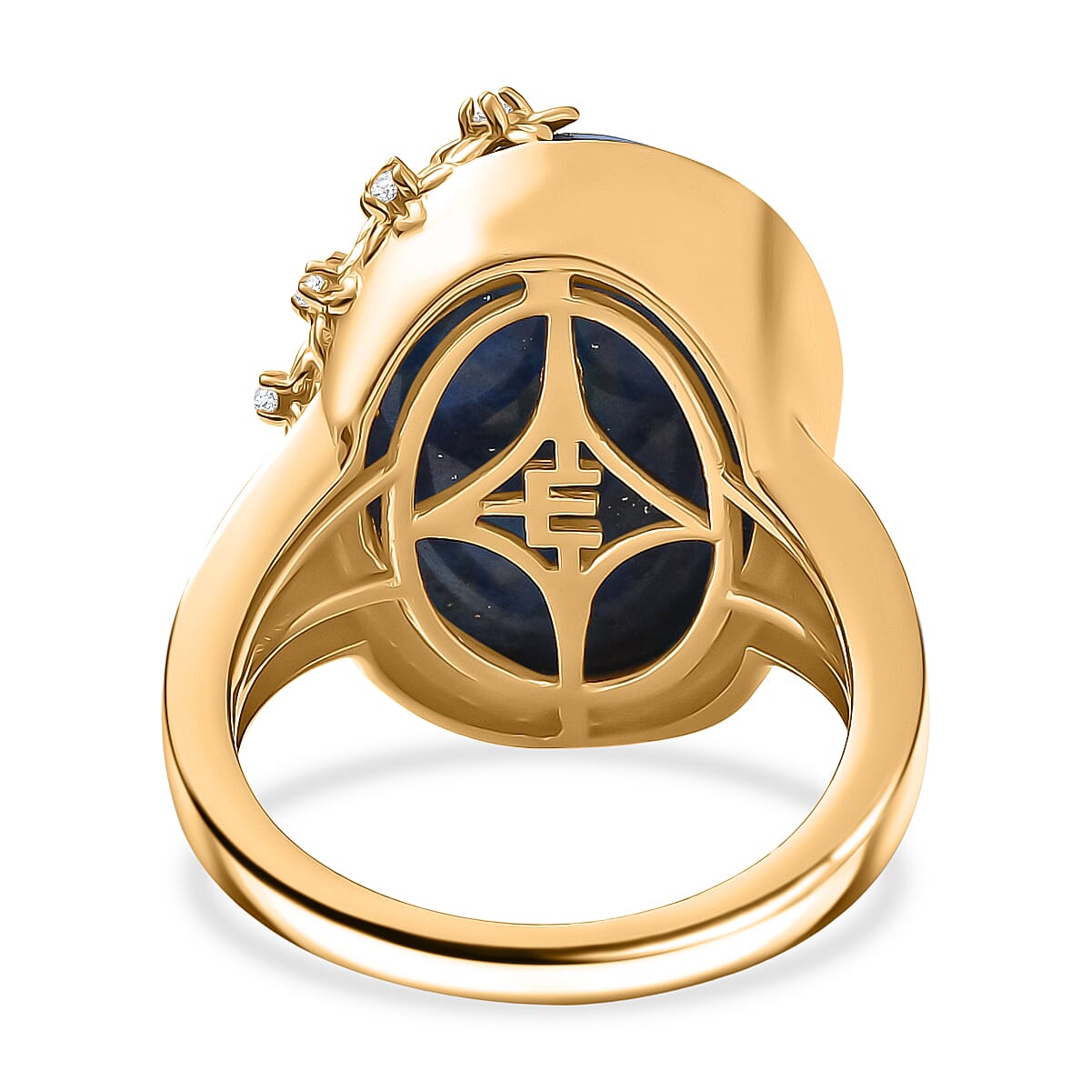 EverTrue Lapis Lagoon & White Zircon Star Cluster Flower Ring in Yellow Gold Tone 15.36 Ct.